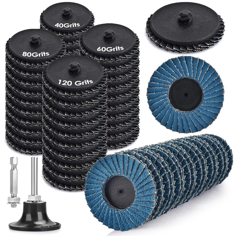 phntake 72 PCS Die Grinder Sanding Discs, 2 Inch Flap Disc 40 60 80 120 Grit, Roll Lock Flap Wheel for Stock and Rust Removal with 1/4 inch Holder, Sander Disc - Image 1